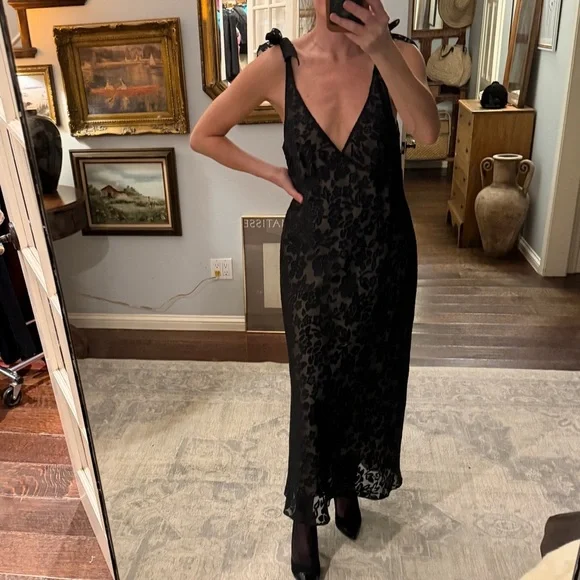 Evan Picone Black Floral Lace Chemise Dress - Picture 3 of 8